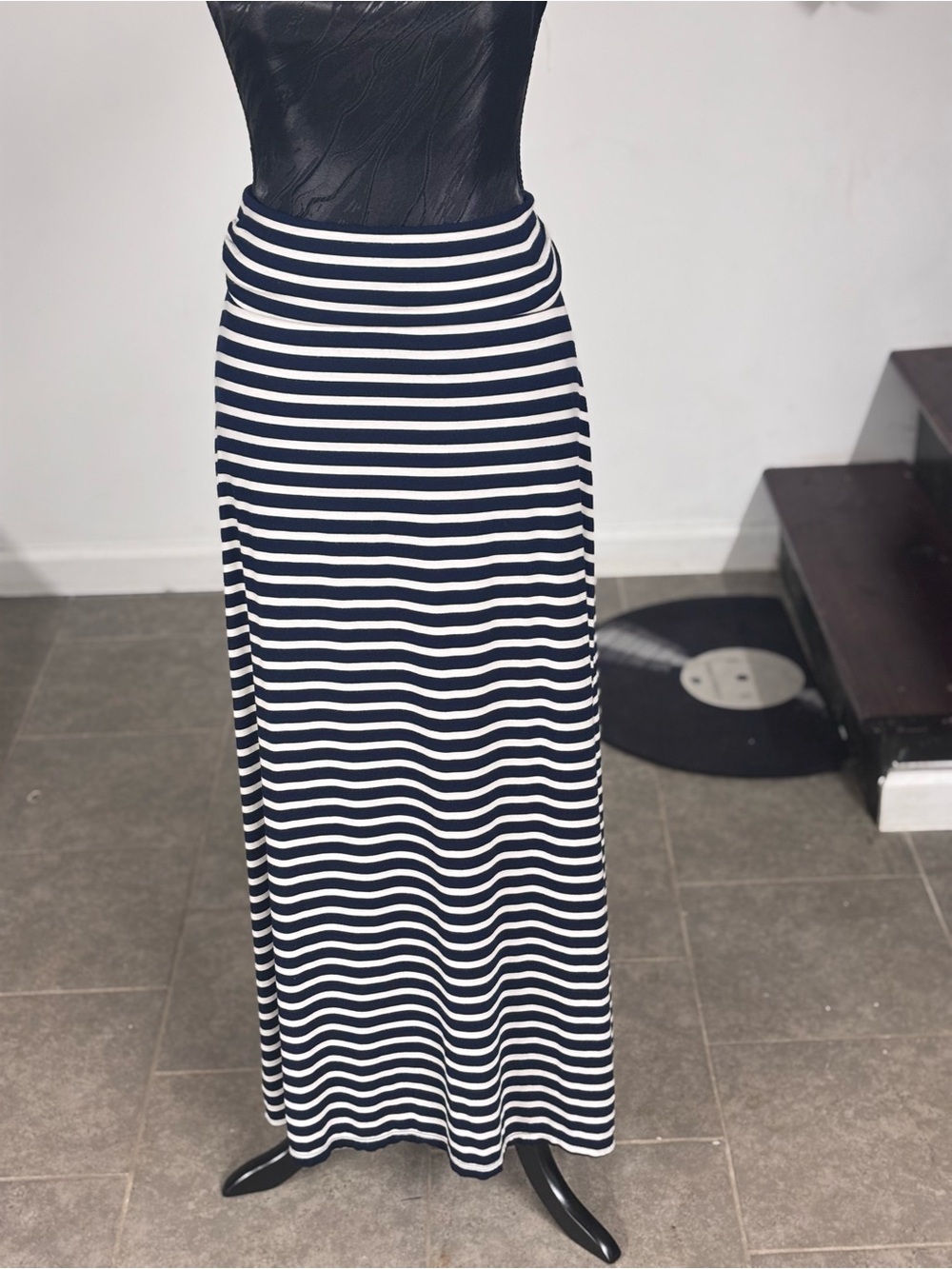 JCrew - Striped Navy and White Maxi Skirt w/ Fold Over Waistband SZ small